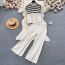Fashion Camel Striped Knitted Short-sleeved Top High-waisted Wide-leg Pants Suit
