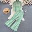 Fashion Off White Striped Knitted Short-sleeved Top High-waisted Wide-leg Pants Suit
