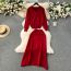 Fashion Red Spandex Knitted Cardigan Skirt Knitted Suit