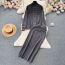 Fashion Grey Spandex Long Sleeve Stand Collar Cardigan Sweater Skirt Suit