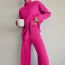 Fashion Rose Red Spandex Knitted Half-turtleneck Long-sleeved Sweater Wide-leg Pants Suit
