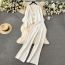 Fashion White Spandex Metal Buckle Long-sleeved Cardigan Sweater Wide-leg Pants Suit