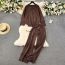 Fashion Brown Spandex Knitted Sweater Wide Leg Pants Suit