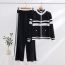 Fashion Black Spandex Color-blocked Long-sleeved Sweater High-waisted Wide-leg Pants Suit