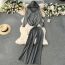Fashion Grey Spandex Hooded Striped Long-sleeved Sweater High-waisted Wide-leg Pants Suit