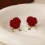 Fashion Red Flocked Rose Earrings