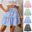 Fashion Blue Cotton Printed Tiered Lace-up Skirt