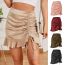 Fashion Claret Polyester Printed Drawstring Pleated Lace-up Skirt