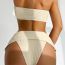 Fashion Beige Polyester Pleated Halterneck Tankini Swimsuit Bikini