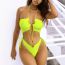Fashion Lime Green Polyester Halterneck Cutout Lace-up One-piece Swimsuit