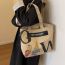 Fashion Khaki Canvas Printed Large Capacity Shoulder Bag