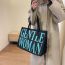 Fashion Off-white With Black Canvas Letter Tote Bag