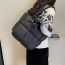 Fashion Black Fabric Checkered Padded Shoulder Down Bag
