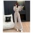Fashion Apricot Suit Polyester Knitted Hooded Sweatshirt Wide Leg Trousers Set