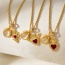 Fashion Golden 3 Titanium Steel Inlaid With Zirconium Irregular Love Round Opal Pendant Twist Necklace