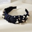 Fashion Navy Blue Fabric Pearl Knotted Wide-brimmed Headband