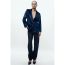Fashion Blue Velvet Lapel Blazer With Pockets