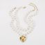 Fashion Gold Double-layered Pearl Beaded Three-dimensional Love Necklace