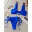 Fashion Blue Polyester Strappy High Waist Tankini Swimsuit Bikini