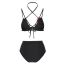 Fashion Black + Pink Flower Three-piece Set Polyester Cross Strap High Waisted Skirt Three Piece Swimsuit Bikini