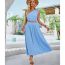 Fashion Blue Polyester Off-shoulder Lace-up Top And Skirt Suit