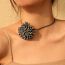 Fashion Black With Box Full Diamond Three-dimensional Flower Necklace