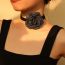 Fashion X-554-black Fabric Diamond-encrusted Three-dimensional Camellia Necklace