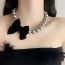 Fashion Black Pearl Beaded Velvet Bow Necklace
