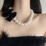 Fashion White Pearl Model Pearl Beaded Velvet Bow Necklace