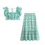 Fashion Color Polyester Printed Lace Top And Skirt Suit