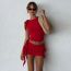 Fashion Red Sleeveless Round Neck Vest And Earring Skirt Suit