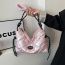 Fashion Pink Pu Diamond Pleated Shoulder Bag