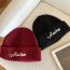 Fashion 1 Line English Wine Red Wool Knitted Letter Embroidered Beanie