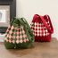 Fashion 9 Drawstring Magnetic Buckle Houndstooth Rose Red Knitted Plaid Drawstring Large Capacity Shoulder Bag