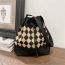 Fashion 9 Drawstring Magnetic Buckle Houndstooth Rose Red Knitted Plaid Drawstring Large Capacity Shoulder Bag