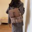 Fashion Brown Checkered Lace-up Flap Large-capacity Backpack