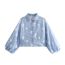 Fashion Suit Polyester Printed Lapel Lantern Sleeve Top And Shorts Set
