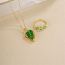 Fashion Golden Green Diamond Copper Inlaid Zirconium Leaf Ring Necklace Set