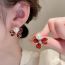 Fashion Red Metal Diamond-studded Oil-drip Petal Pearl Earrings