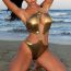 Fashion Gold Polyester One-shoulder Hollow One-piece Swimsuit
