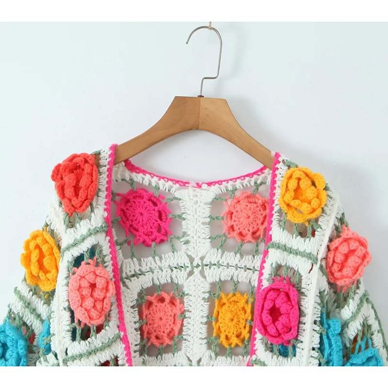 Fashion Multicolor Blended Hand-crocheted Jacket