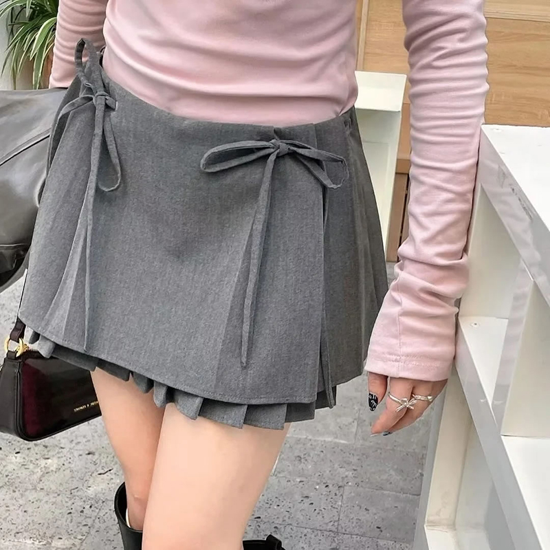 Fashion Grey Tie-up Double-layer Skirt