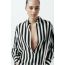 Fashion Black And White Polyester Lapel Striped Button-down Shirt
