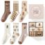 Fashion Brown Cotton Printed Mid-calf Socks Set Of Six Pairs In Gift Box