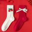 Fashion Red And White Cotton Braided Three-dimensional Cherry Bow Mid-calf Socks Set