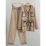 Fashion Apricot Blended Knitted Cardigan Wide-leg Pants Suit