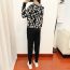 Fashion Apricot Leopard-blend Knitted Suspender Jacket And Lace-up Trouser Suit