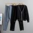 Fashion Blue Blended Knit Sweater Cardigan Trouser Suit