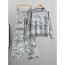 Fashion Grey Blended Printed Knitted Sweater Wide-leg Pants Suit