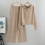 Fashion Apricot Blended Knit Hooded Cardigan Wide-leg Pants Suit